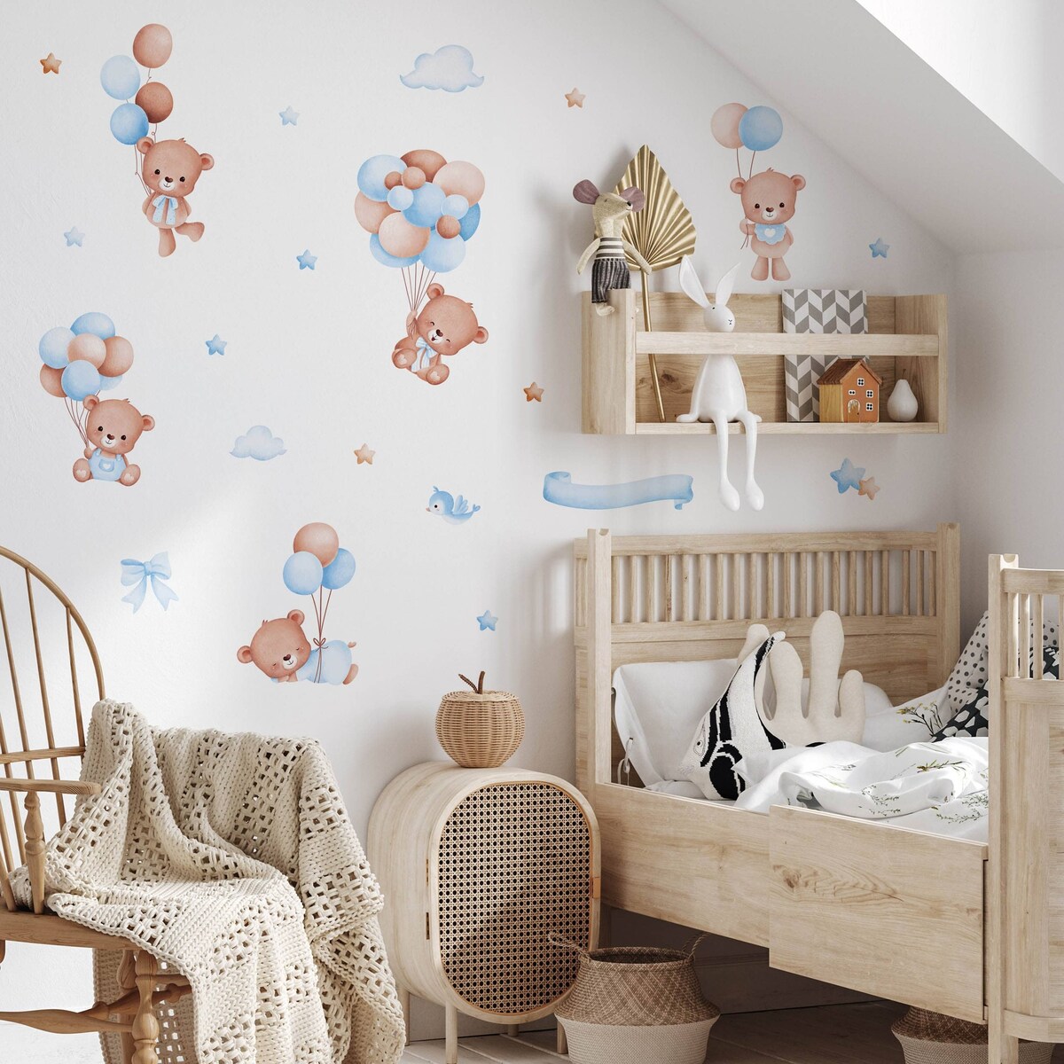 Naklejki Na Ścianę Dla Dzieci Kolorowe Balony Misie Chmurki Gwiazdki ZESTAW 60x30cm