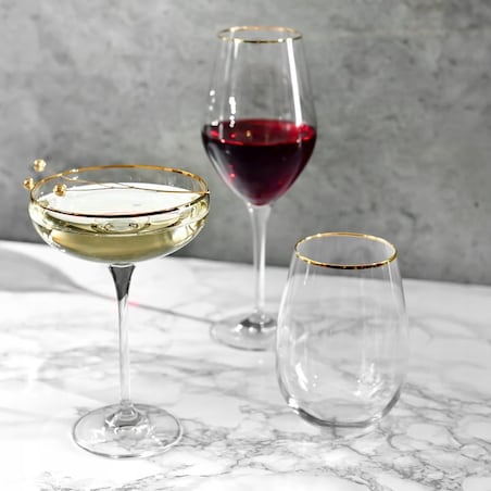 Kieliszki Szampan Szampanówki Harmony Krosno Gold Złoty Pasek 240 ml 6 szt