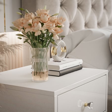 Stolik nocny BLANCO GOLD biały high gloss na złotym stelażu 45x52x36,6 cm