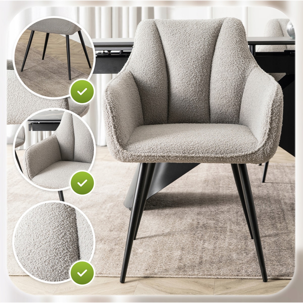 Krzesło Tapicerowane Do Salonu Jadalni Kuchenne Baranek Teddy Szary NAWARA