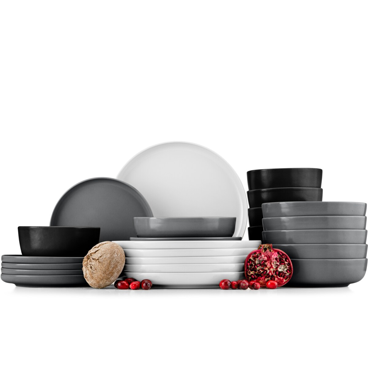 KONSIMO VICTO Zestaw obiadowy 6-osobowy biały/szary/czarny/jasnoszary (24 elementy)