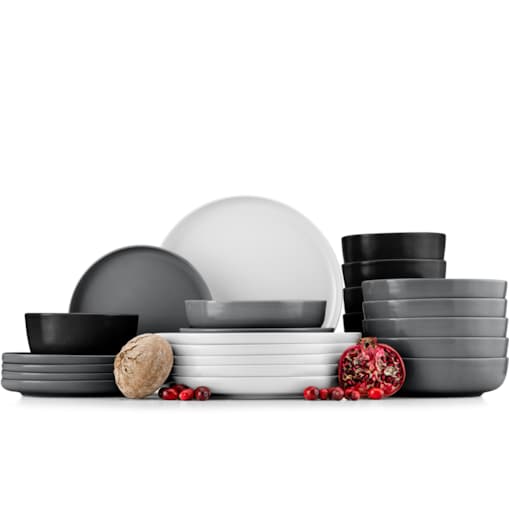 KONSIMO VICTO Zestaw obiadowy 6-osobowy biały/szary/czarny/jasnoszary (24 elementy)