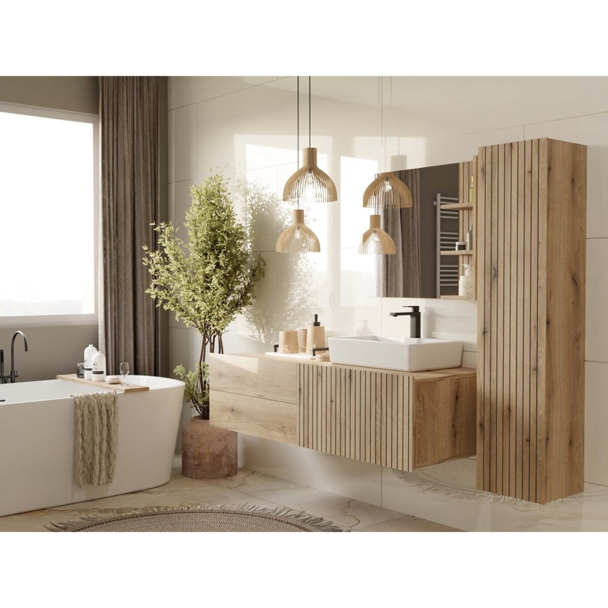 SZAFKA ŁAZIENKOWA WISZĄCA SŁUPEK REGAŁ TIGO 1D DĄB EVOKE RYFLOWANY FRONT