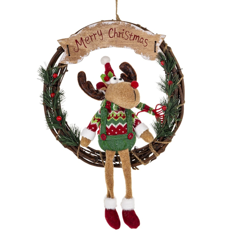 Dekoracja - figurka renifer w kole w zielonym ubranku 47x33x10 cm