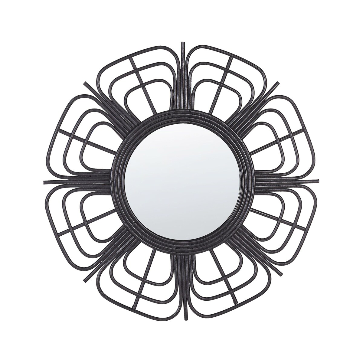 Rattanowe lustro ścienne słońce ⌀ 60 cm czarne PASAKU