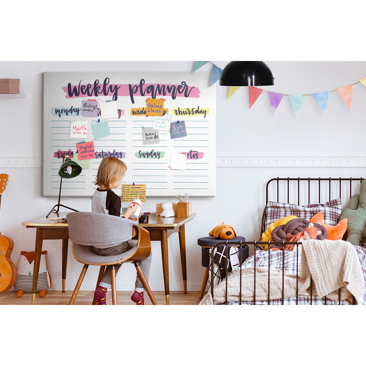 Tablica korkowa Planer tygodniowy 140x100cm - kolorowe pinezki