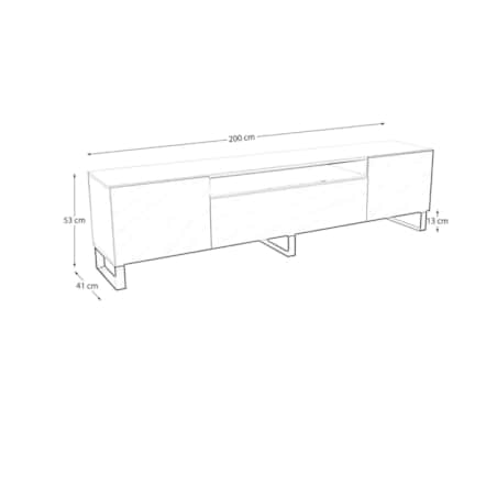 Szafka RTV NIKOL 200cm na metalowych nogach, frezowane fronty-biała