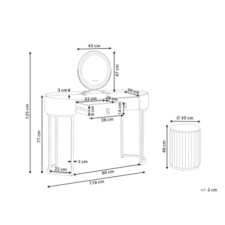 Toaletka 2 szuflady lustro LED z pufem zielono-złota VINAX