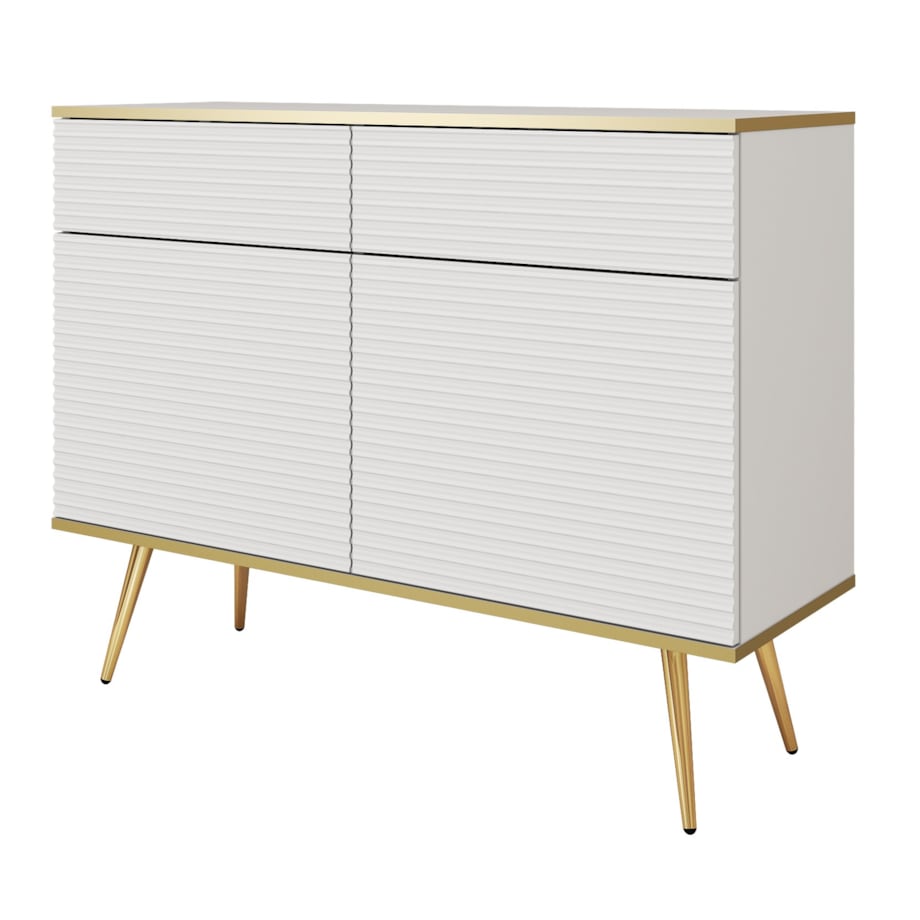 Komoda krótka 107 POLO na wysokich nóżkach z ryflowanymi frontami, biała