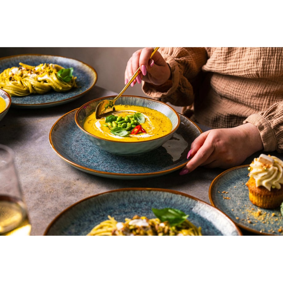 Serwis obiadowy Aokari niebiesko-biały na 12 osób 36 szt. Nowoczesny Do zmywarki Komplet talerzy