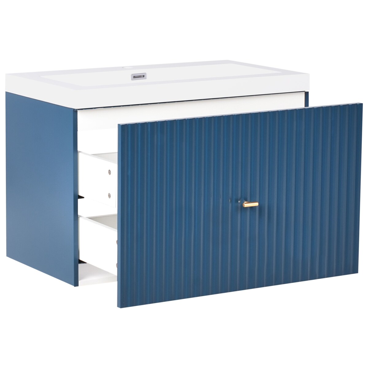 Szafka łazienkowa wisząca z umywalką LAGO ze złotym uchwytem 80 cm Ciemnoniebieski