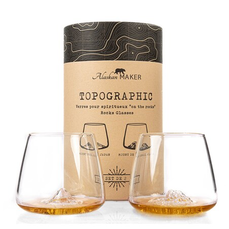 Zestaw 2 szklanek do whisky - Topographic - Fuji & Denali