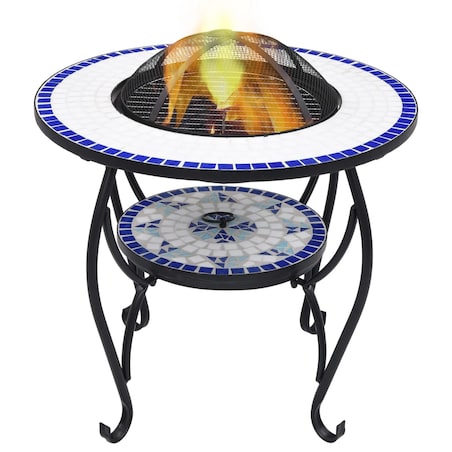 vidaXL Mozaikowe palenisko ze stolikiem, niebiesko-białe, 68 cm