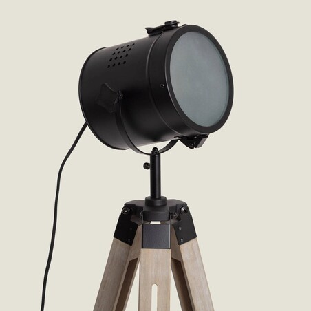 Lampa podłogowa na trójnogu z drewna i metalu Boes 140 cm
