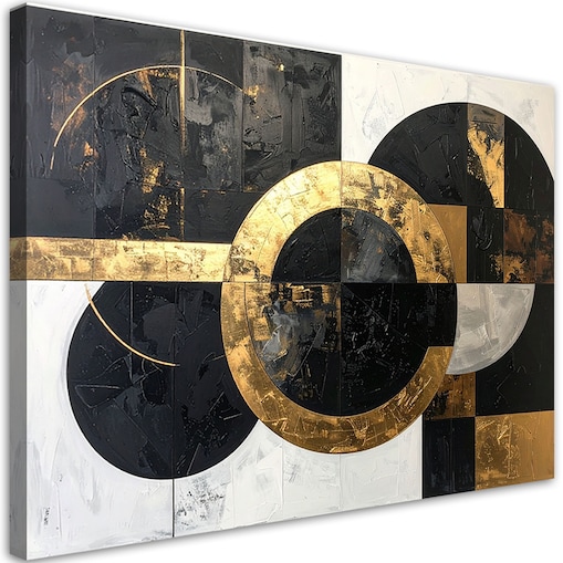 Obraz do salonu kuchni biura, Abstrakcja tekstura koła kształty czarno złoty