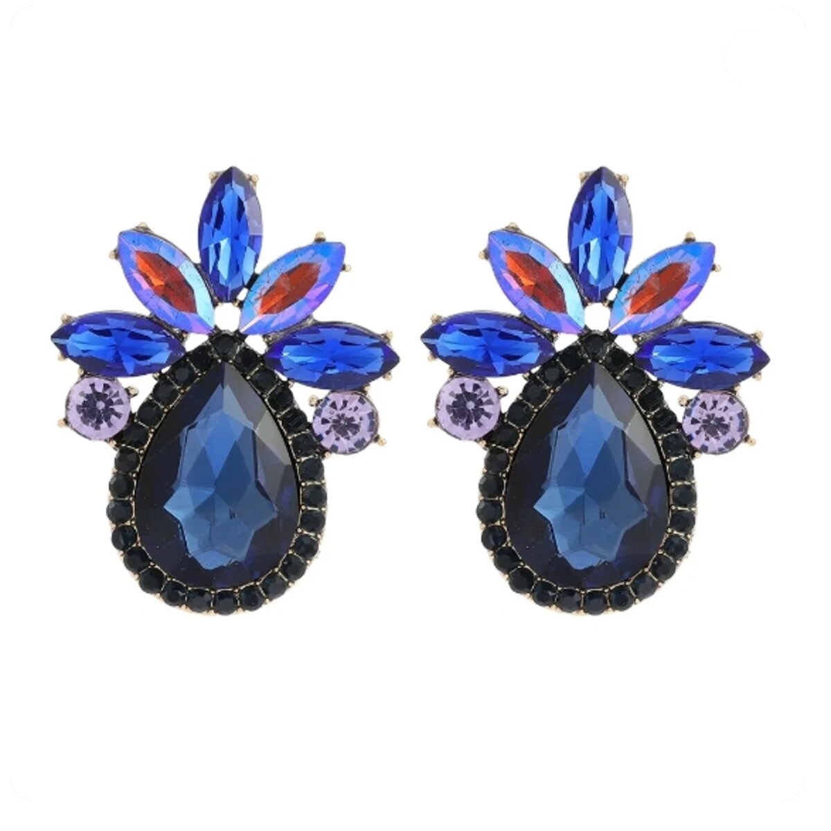 Kolczyki niebieskie złote granatowe duże ŁEZKI z cyrkoniami