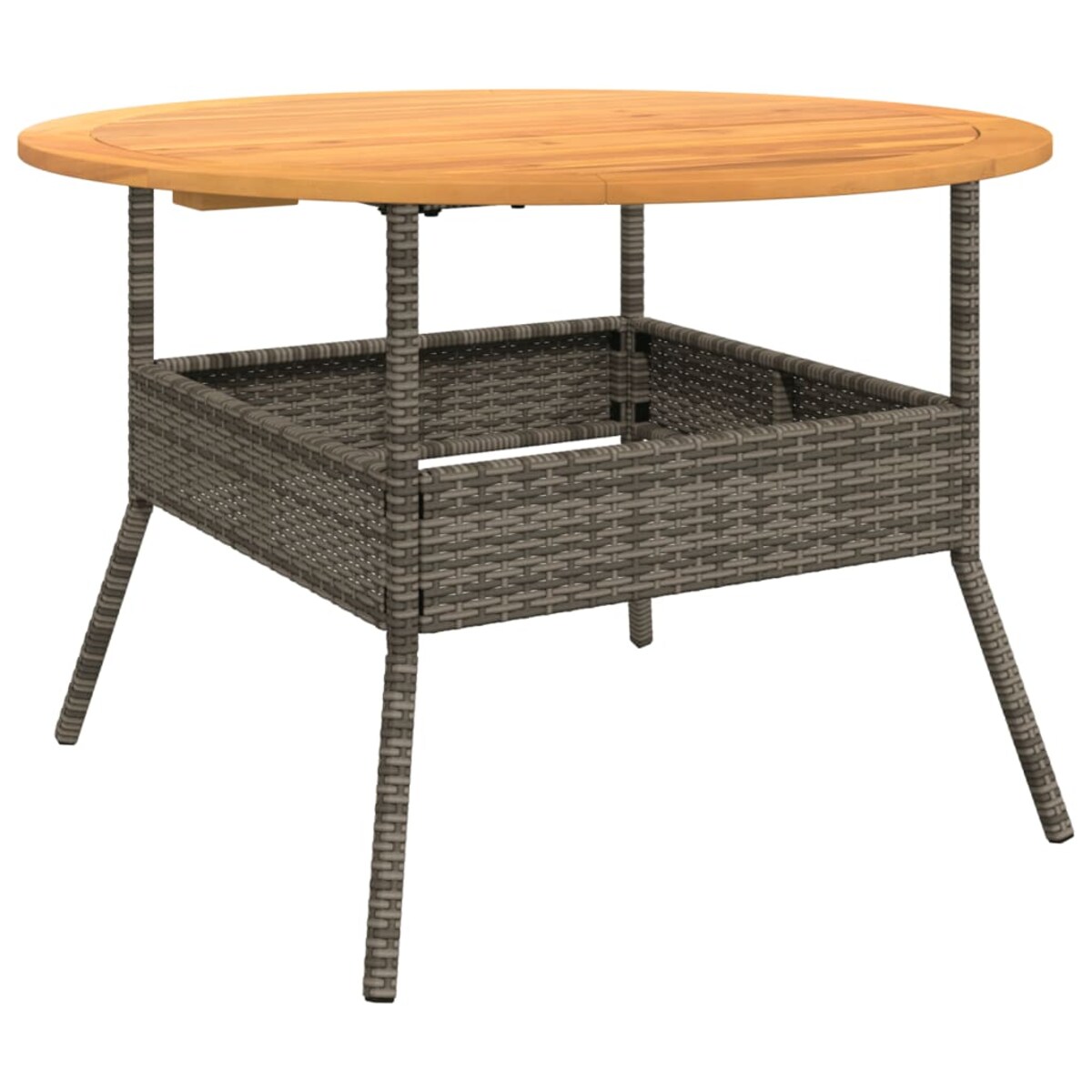 vidaXL Stół ogrodowy z akacjowym blatem, szary, Ø110x71 cm, rattan PE