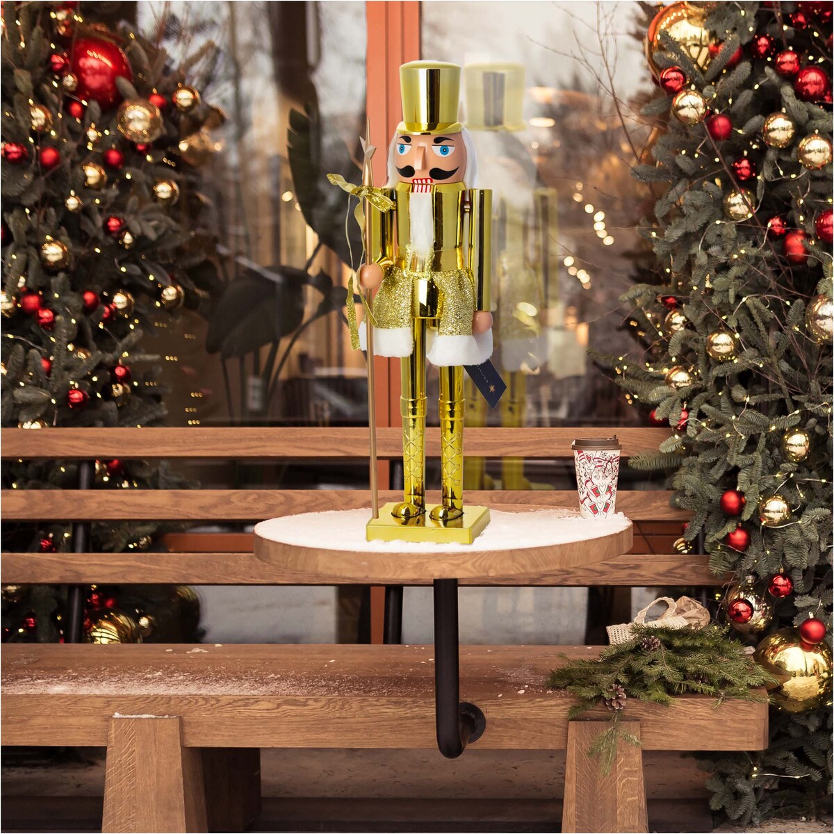 Figurka Dziadek Do Orzechów 60 Cm Boże Narodzenie Złoty Czapka Płaska