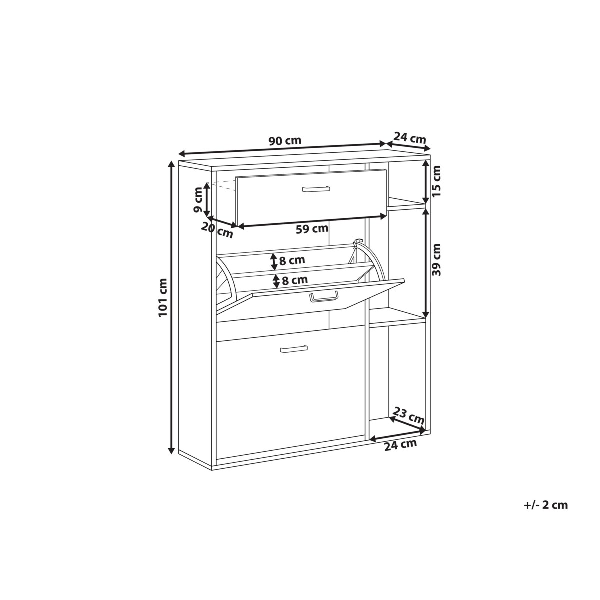 Szafka na buty 2 przegrody jasne drewno z białym MACKAY