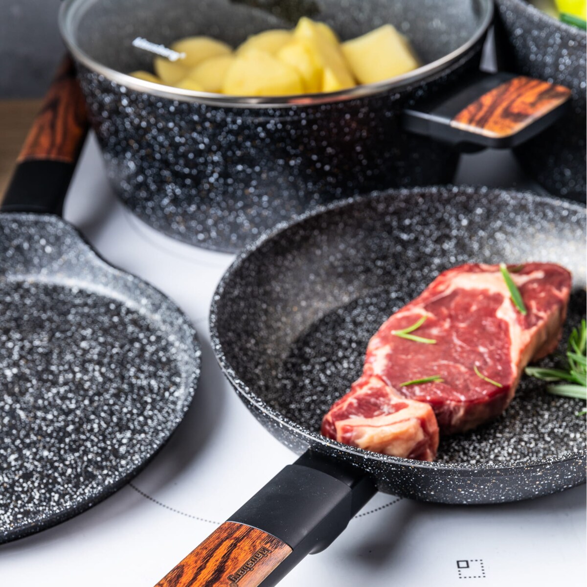 Komplet garnków z marmurkową powłoką nieprzywierającą 12-ele KLAUSBERG