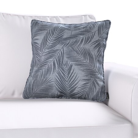Poszewka Gabi na poduszkę 60x60 grafitowe liście na szaro-srebrnym tle