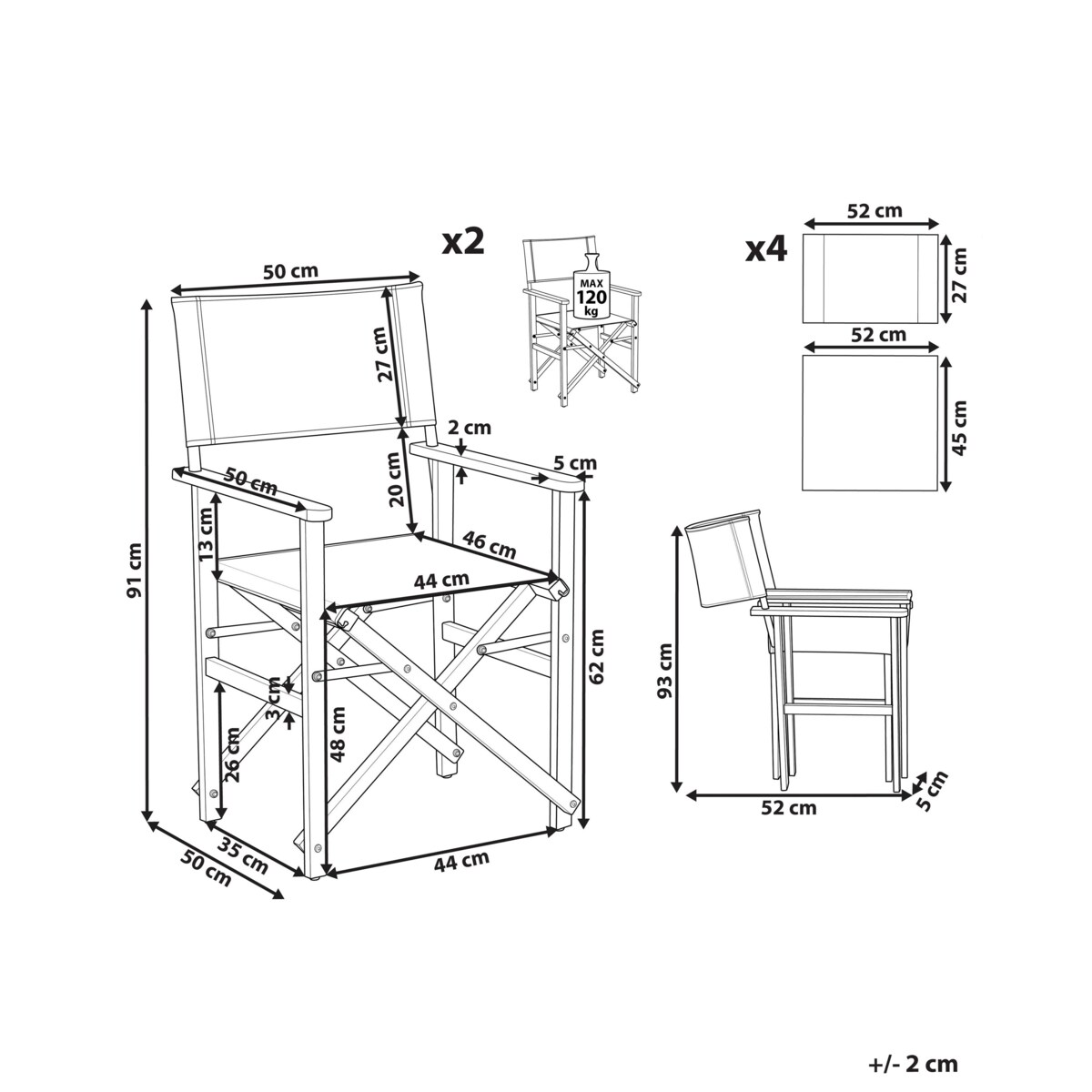 Zestaw 2 krzeseł ogrodowych akacjowy jasne drewno z szarym / wzór w tukany CINE