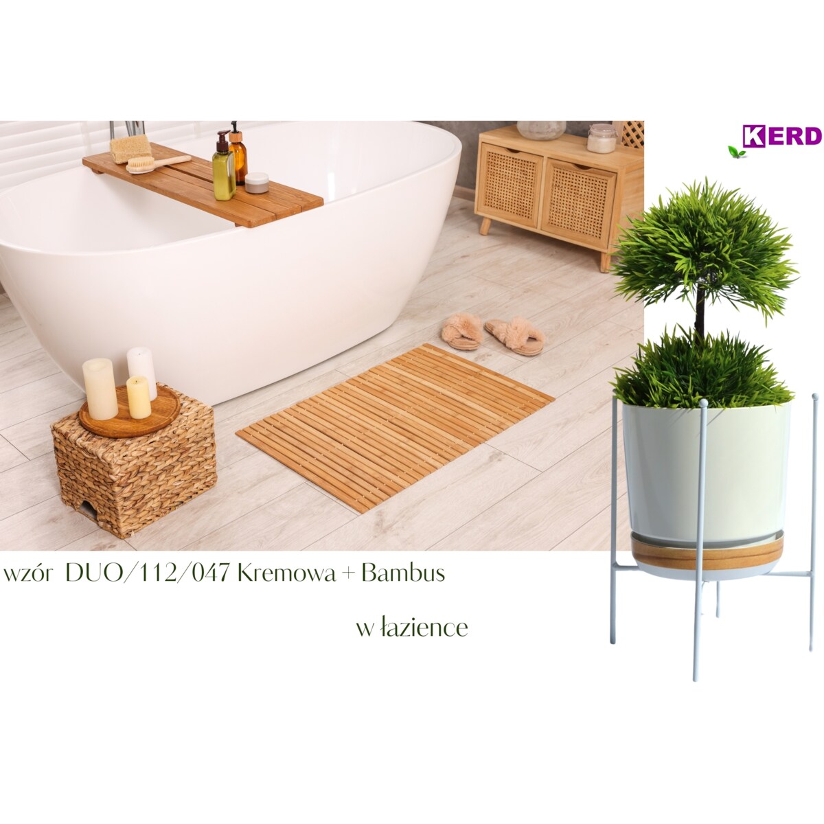 12 Doniczka DUO KREMOWA z podstawką BAMBUS dwukolorowa nowoczesna imitacja deski panelu drewniany deseń naturalny drewnopodobna skandynawski ecru