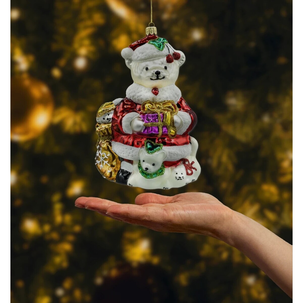 Bombka choinkowa: Mikołajowy Miś z Prezentami