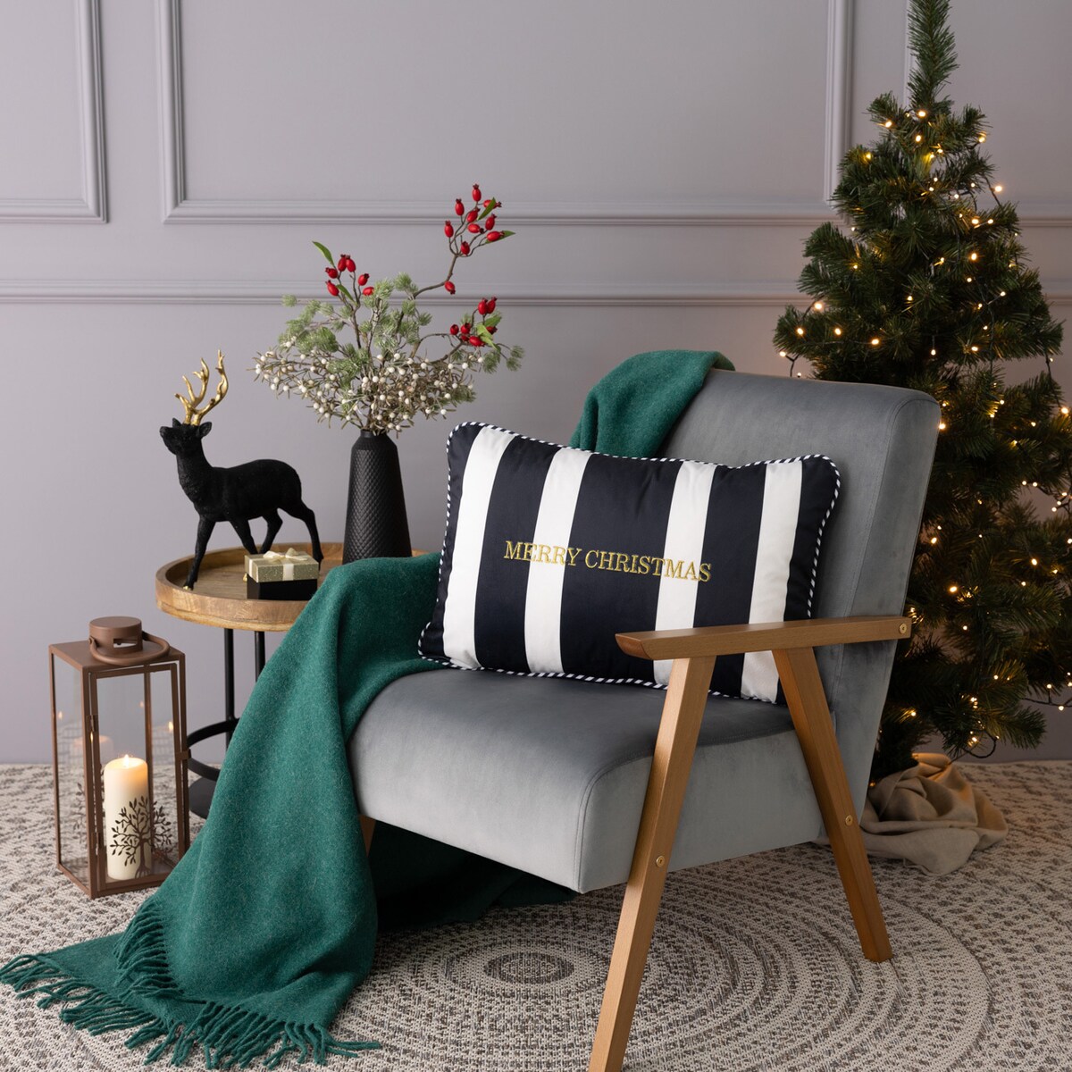 Poszewka na poduszkę Black & White Noel 60x40 cm boże narodzenie, święta, świąteczne, czarny, 60x40 cm