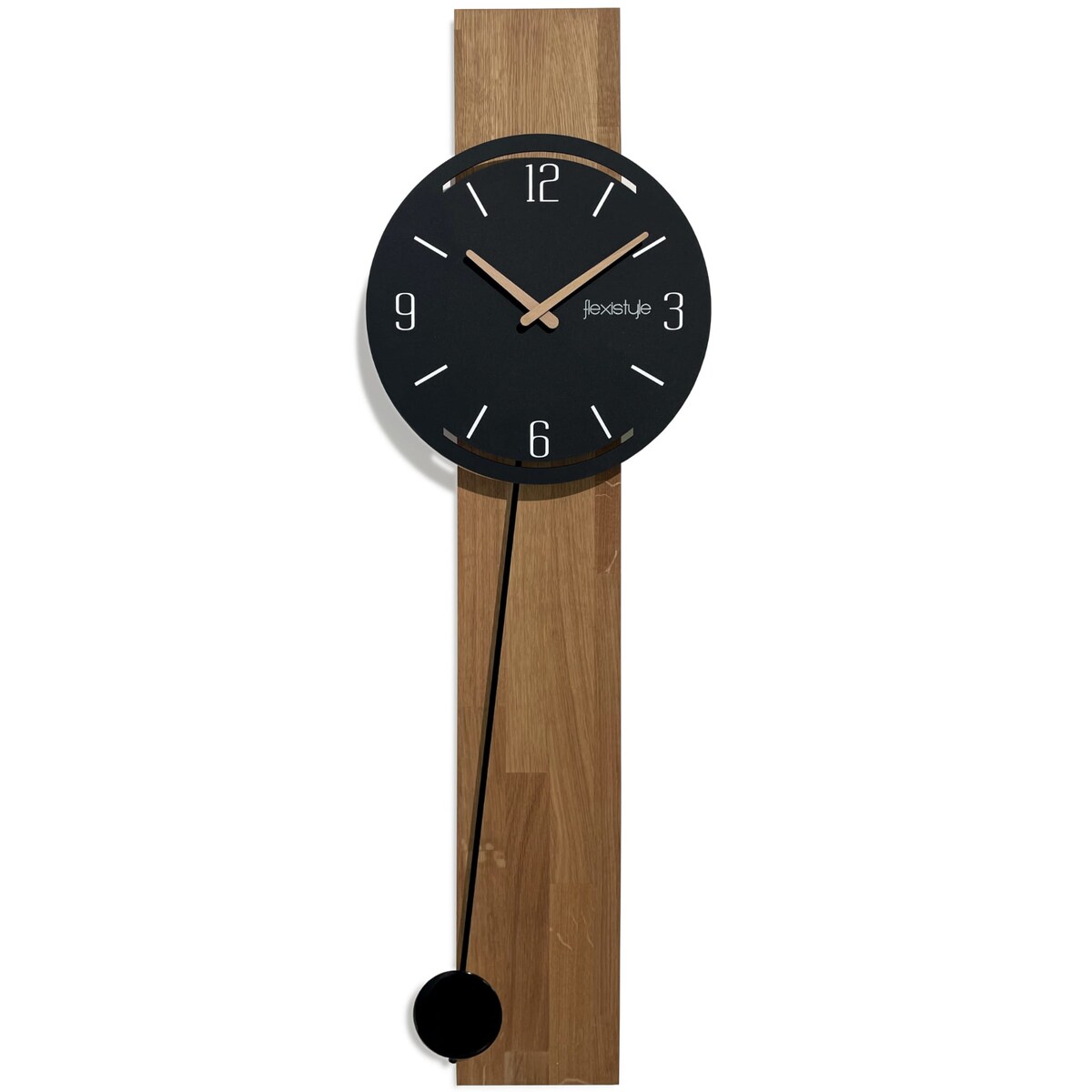 Drewniany zegar ścienny z wahadłem Naturale czarny