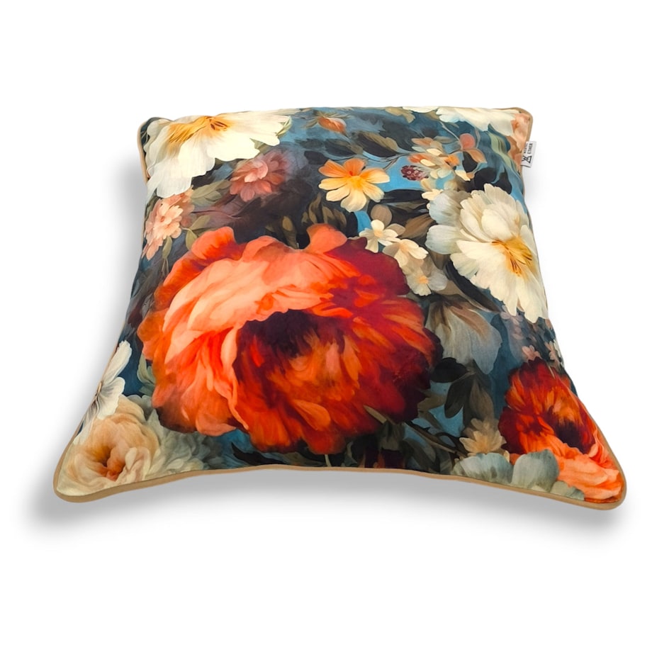 Turkusowa poduszka dekoracyjna w kwiaty 45x45 Floral Vintage