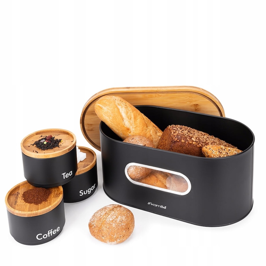 Zestaw Chlebak z 3 pojemnikami kuchennymi na przyprawy chleb pieczywo KAMILLE
