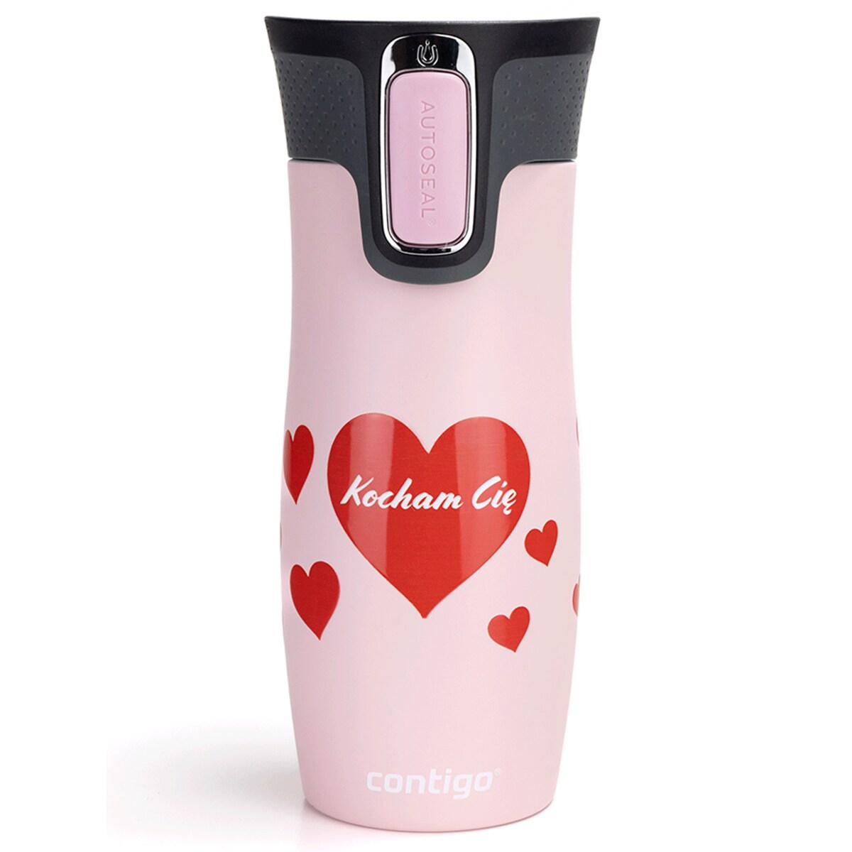Kubek termiczny Contigo West Loop Serca 470 ml - różowy mat