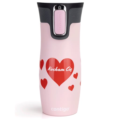 Kubek termiczny Contigo West Loop Serca 470 ml - różowy mat
