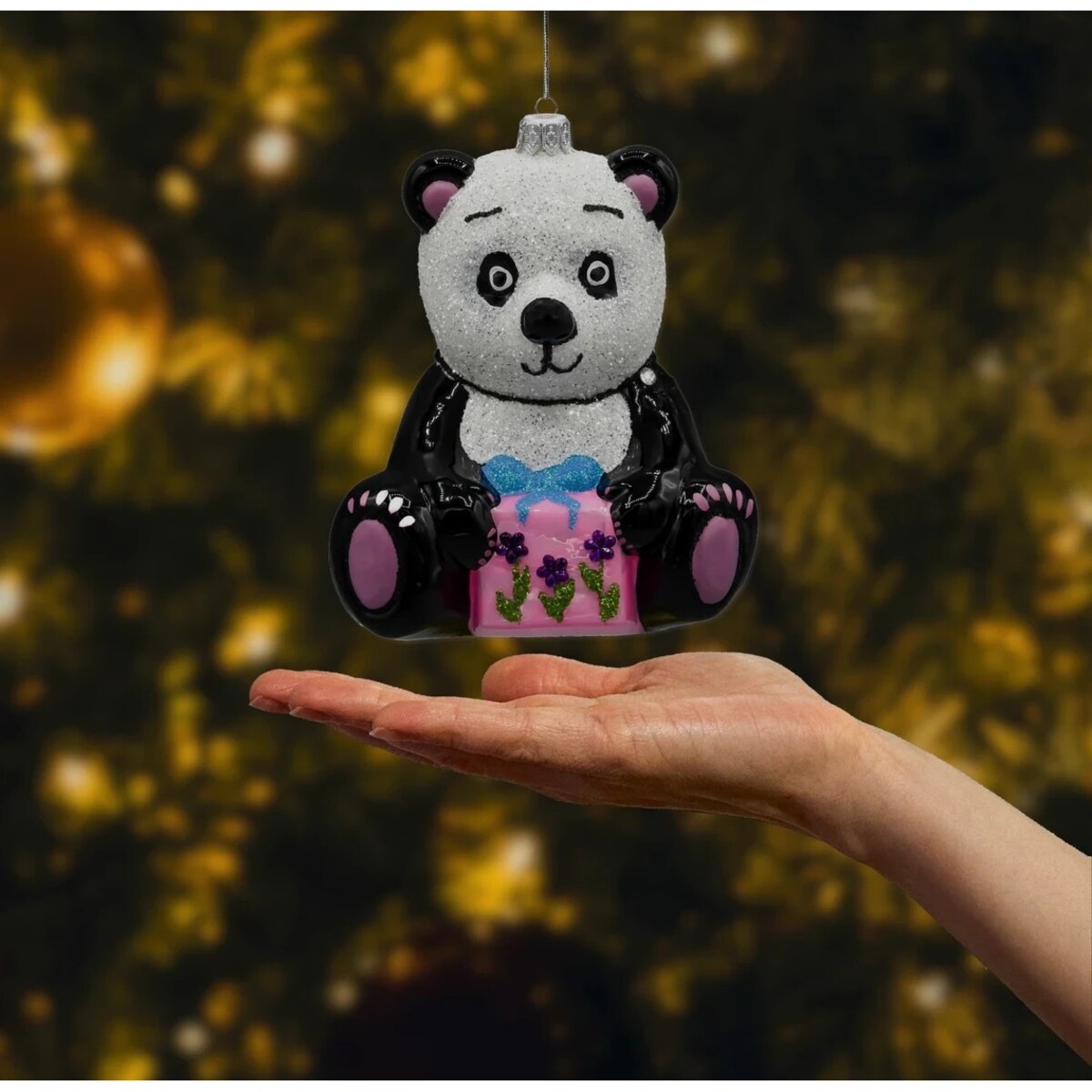 Bombka choinkowa: Panda z prezentem: duża