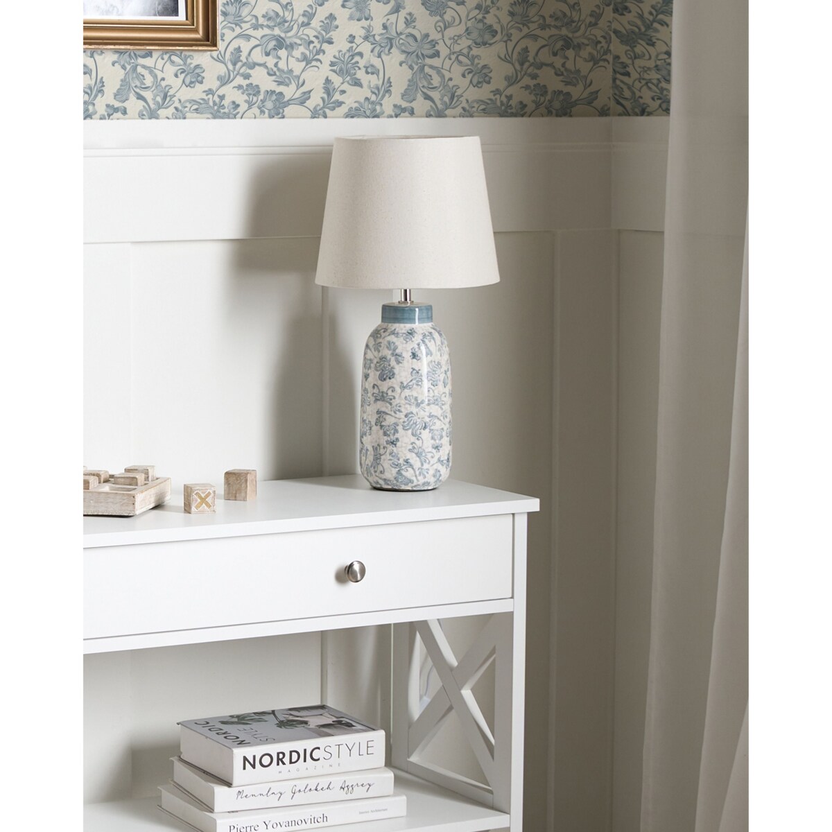 Lampa stołowa LEMPA Ceramika Biały/ niebieski