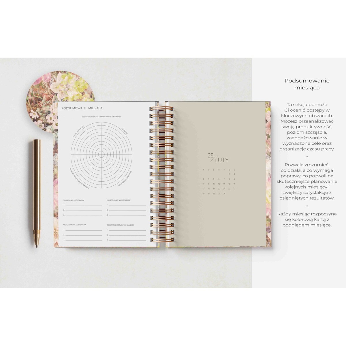 Planner dzienny na spirali 2025 – Vintage Floral