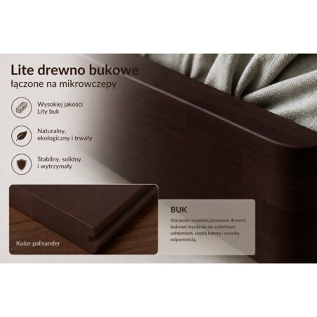 Łóżko lewitujące drewniane bukowe Visby LENA FLAT bez szafek / 200x200 cm, kolor palisander