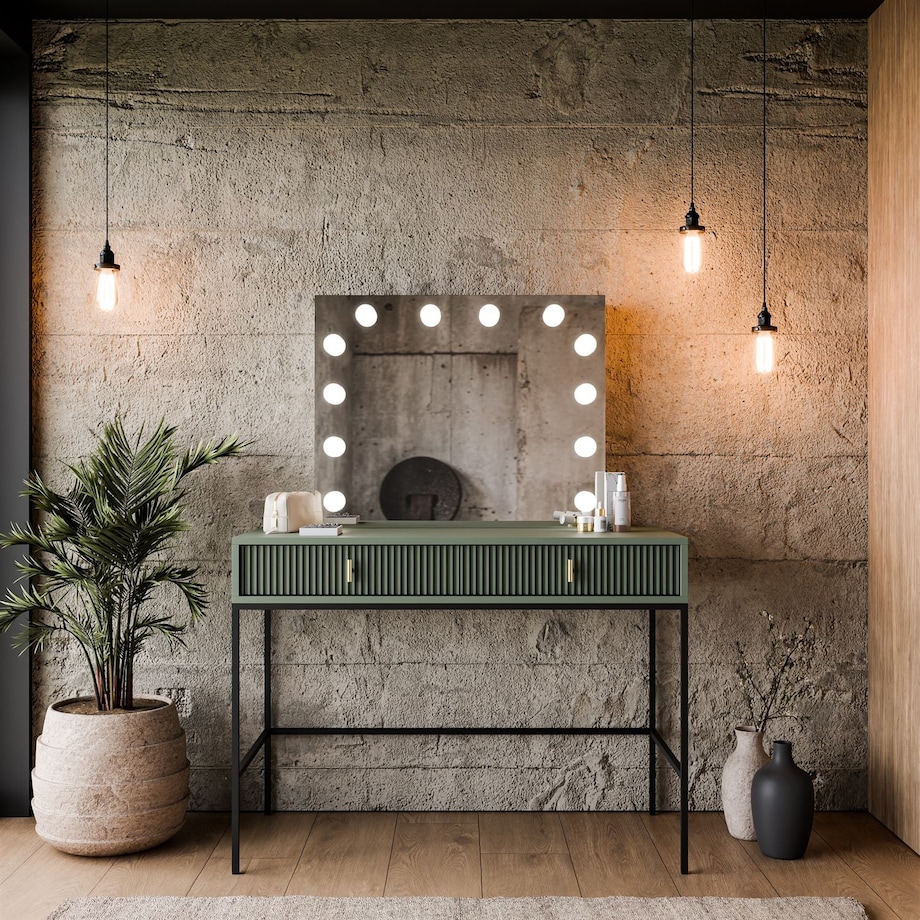 Toaletka MIDNIGHT ELITE z lustrem LED na stelażu, zielona