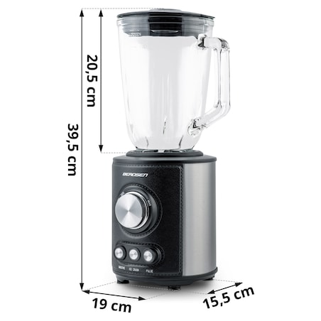 Duży blender kielichowy szklany Berdsen 800w czarny 1,5l