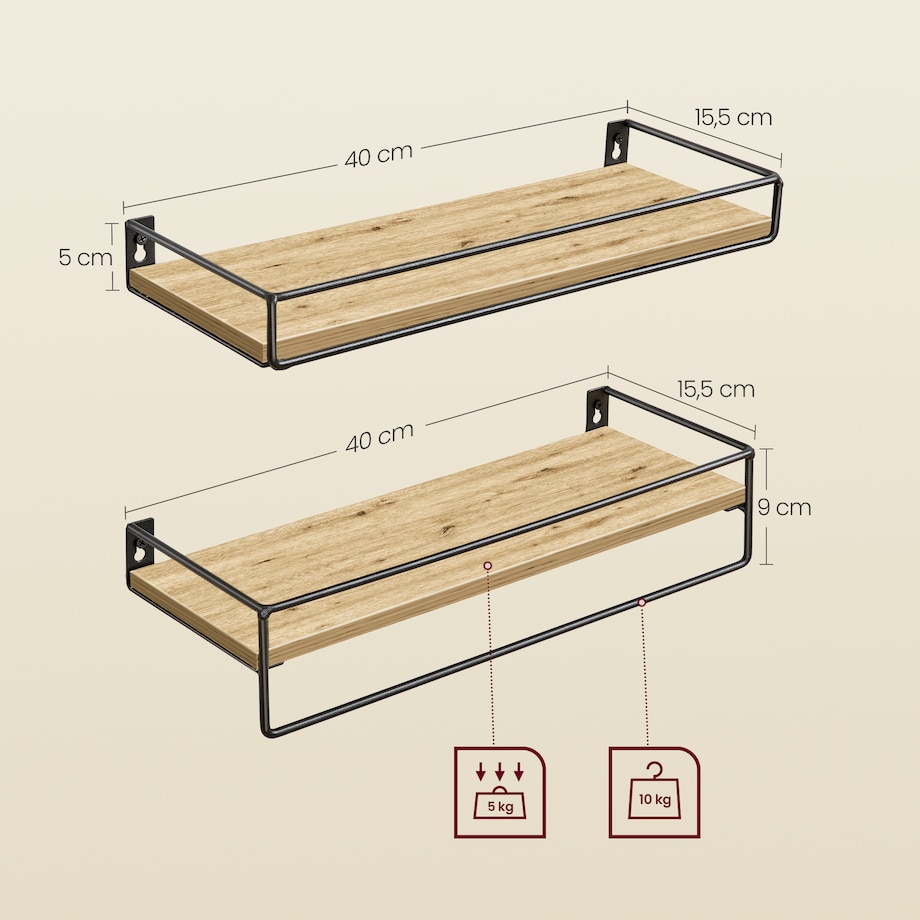 Półki 2 Sztuki, w stylu nowoczesnym dąb Artisan, czarny
