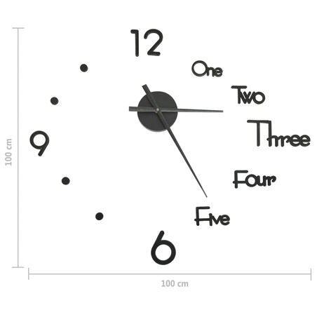 vidaXL Zegar ścienny 3D, nowoczesny design, czarny, 100 cm, XXL