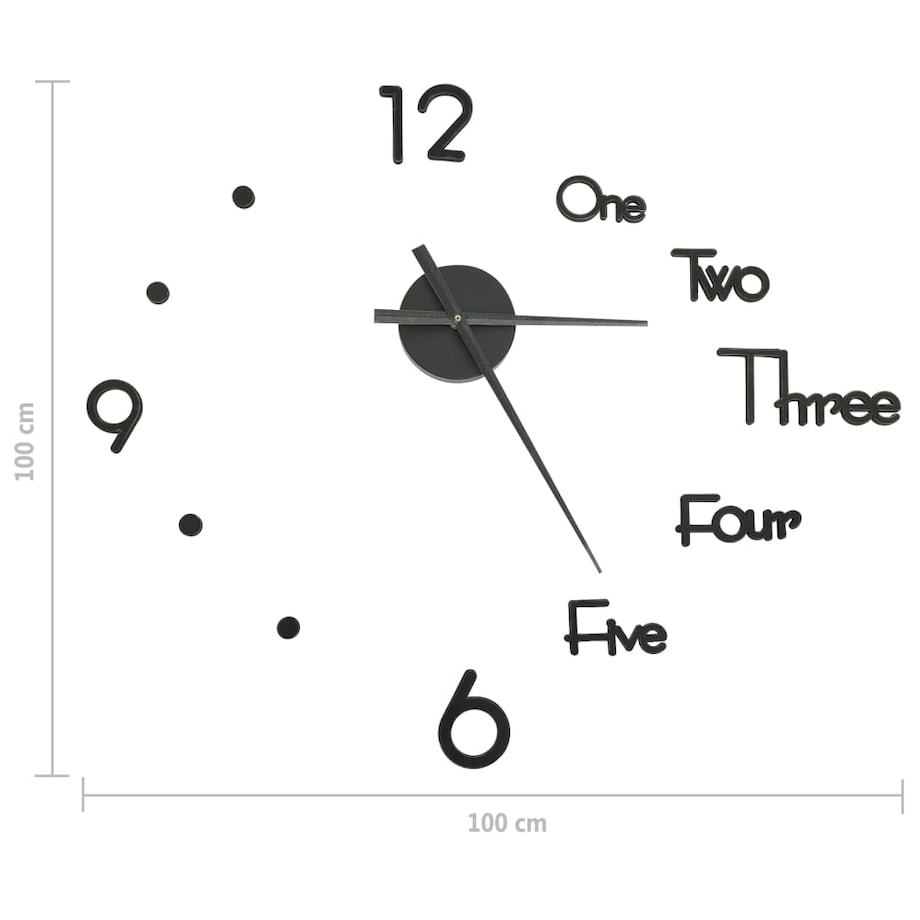 vidaXL Zegar ścienny 3D, nowoczesny design, czarny, 100 cm, XXL