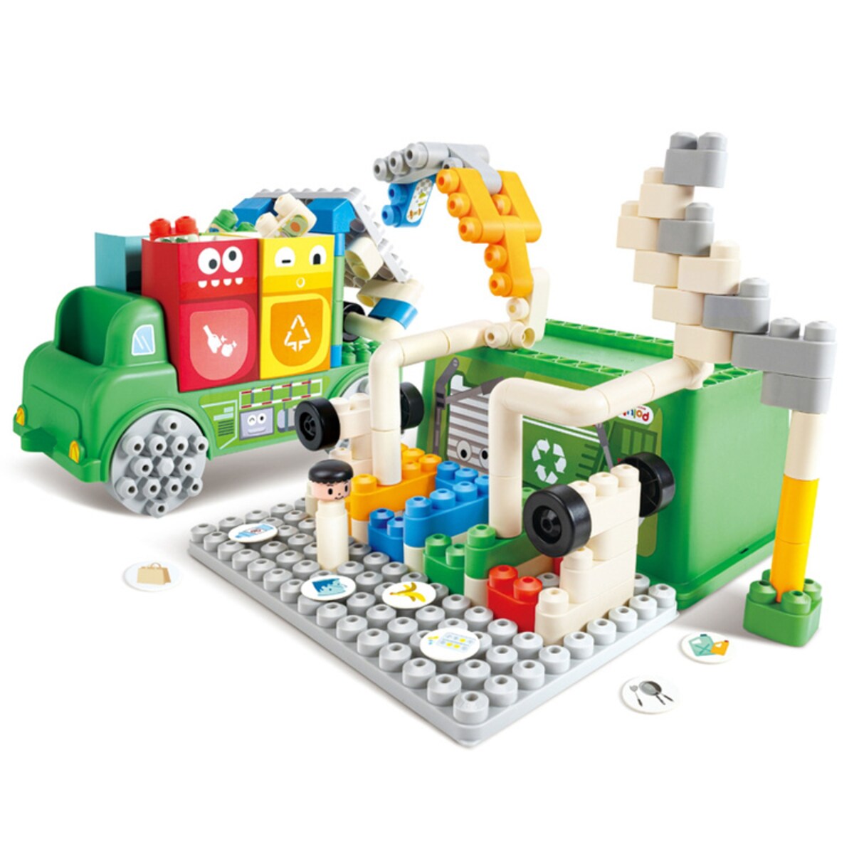 Miękkie Klocki Konstrukcyjne w Aucie Śmieciarka 100 el. 18m+ PolyM