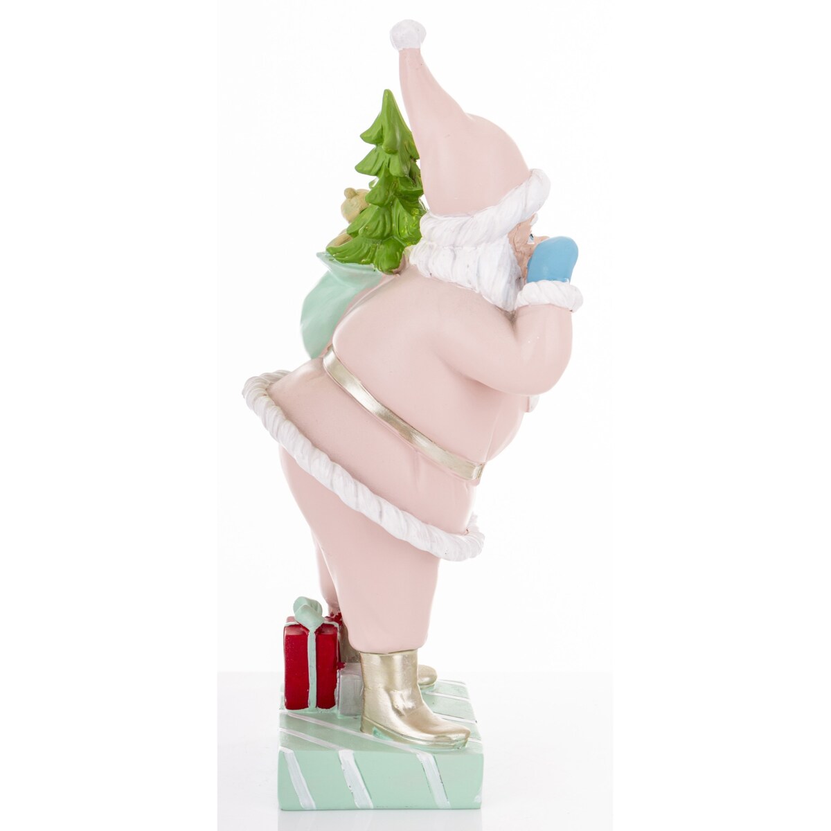 Święty Mikołaj w różowym ubraniu i z niebieskim workiem 40x17x17 cm