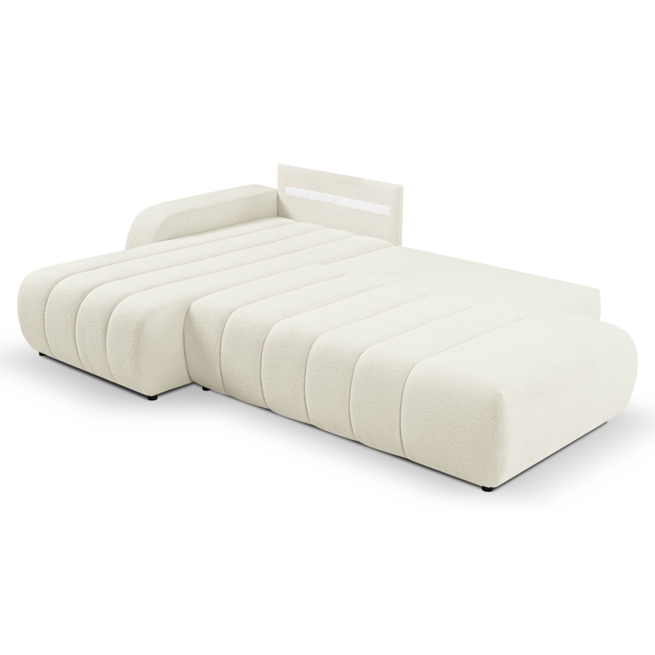 Narożnik z funkcją spania ALOO, lewostronny, tkanina boucle-śmietankowa