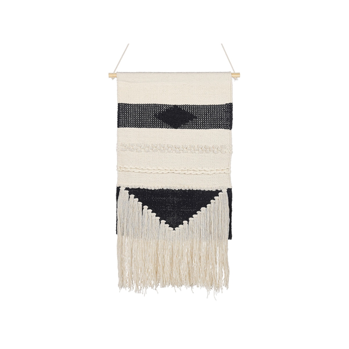 Dekoracja ścienna z frędzlami bawełniana beżowo-czarna DASKA
