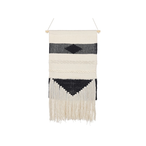 Dekoracja ścienna z frędzlami bawełniana beżowo-czarna DASKA