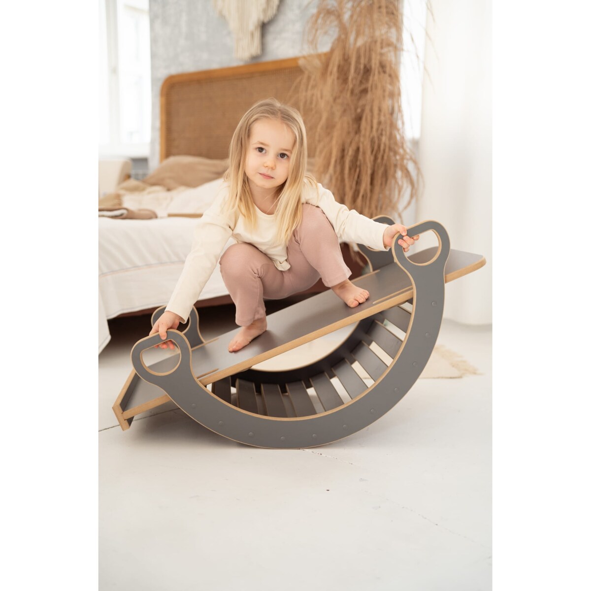 MAŁY bujak montessori + MAŁA zjeżdżalnia CHMURKI - szary