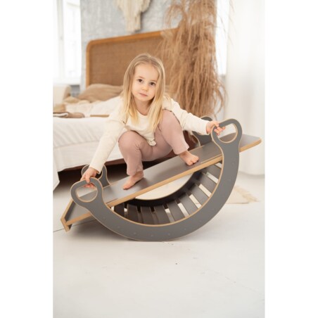 MAŁY bujak montessori + MAŁA zjeżdżalnia CHMURKI - szary